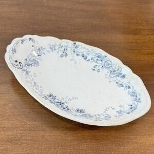 Antique Furnival Royal Semi Porcelain Blue Floral Ironstone Oval Platter